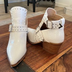 White and silver buckle/studded boots